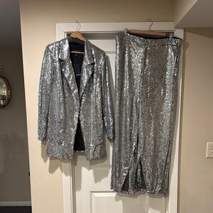 Silver Sequin Women's Pants & Jumpsuit Set